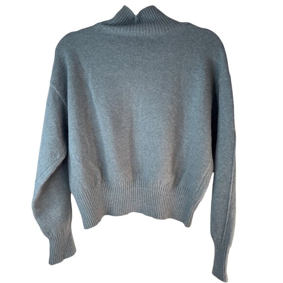 ZARA Womens Ribbed Turtleneck Sweater M Gray Aqua Wool Blend Pullover - Picture 2 of 12